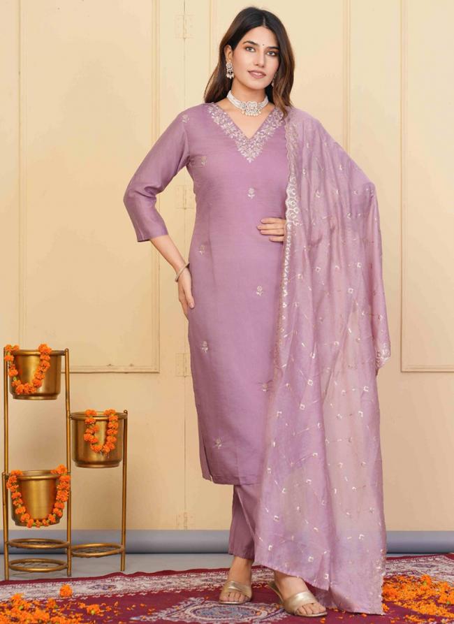 Viscose Chanderi Light Pink Casual Wear Sequins Work Readymade Suit